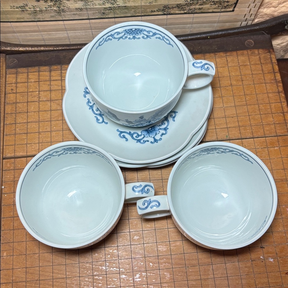 Noritake Cup Saucer Set of 3 Versatone Orient Sometsuke B352W17 Japan - Picture 6 of 13